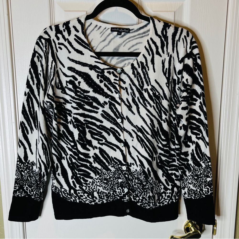 Pierri New York Black and White Print Cardigan